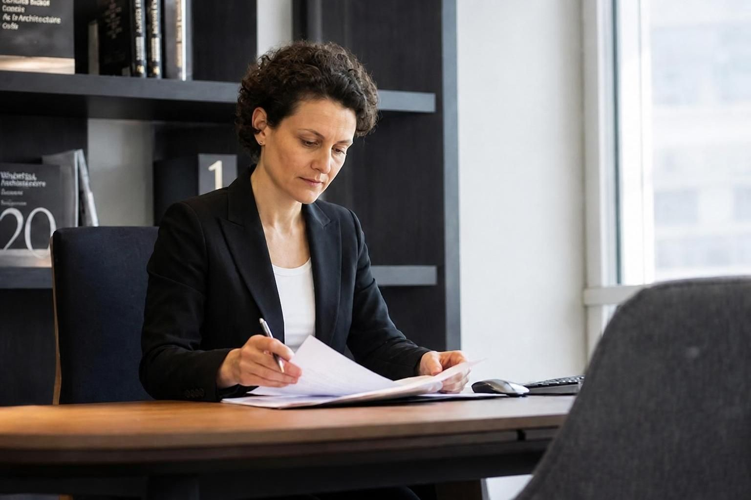 Eva Soldati-Schnyder reviewing legal documents