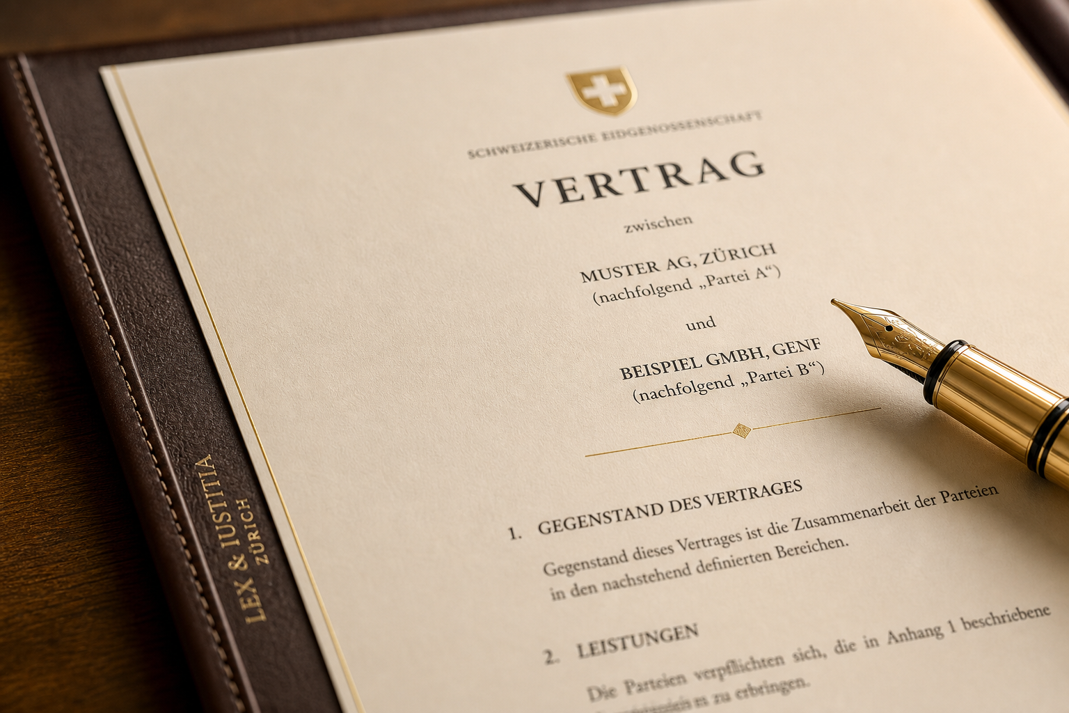 Fountain pen on legal contract
